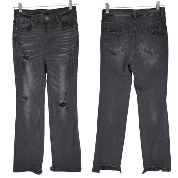 Risen 9 29 Straight Leg Jeans Women Faded Black Factory Distressed Raw Hem 27x26 - Picture 1 of 10